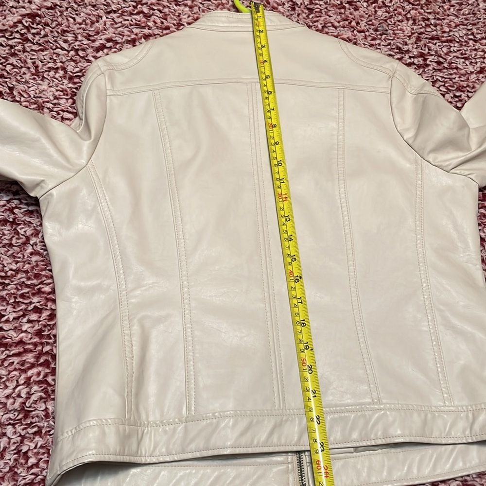Women's Cream Vegan Leather Jacket - Picture 13 of 16